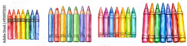 Fototapeta Vibrant collection of colorful crayons arranged neatly, perfect for children's art projects or educational materials.