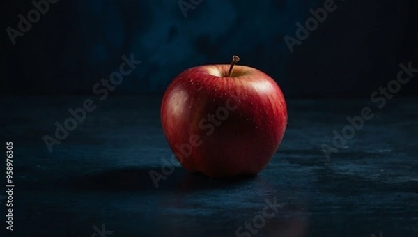 Fototapeta Red Apple on a Dark Textured Blue Background