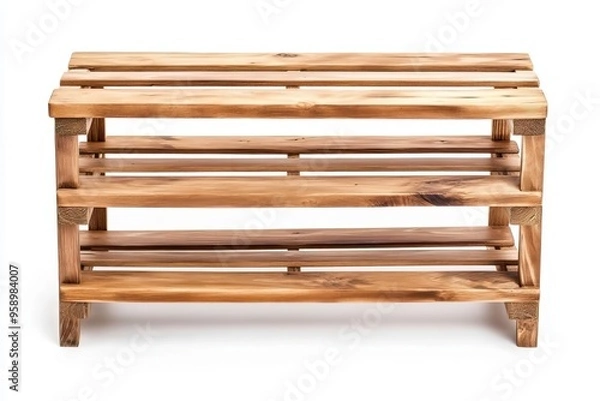 Fototapeta Rustic wooden shelf with three levels, ideal for storage or display in home decor and interior design.