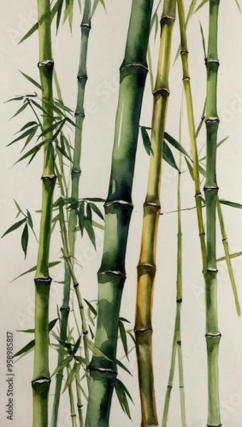 Fototapeta Watercolor Bamboo Bamboo painted in watercolor.