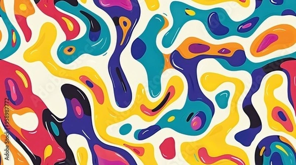 Fototapeta repeat surface pattern design, drop repeat, abstract fluid shapes on a white background, cute fluid shapes