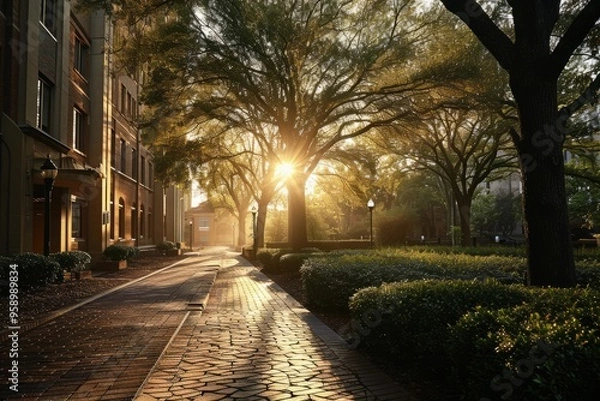 Obraz morning in the town, sun rise, beautful view