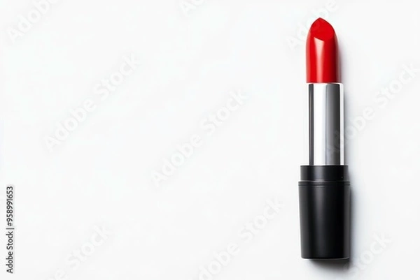 Fototapeta Elegant brown lipstick on a minimalistic white background, perfect for beauty and cosmetic advertising.
