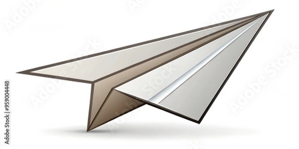 Obraz Paper Airplane with Brown Borders, 3D Illustration, White Background, Flight, Origami, Message, Travel