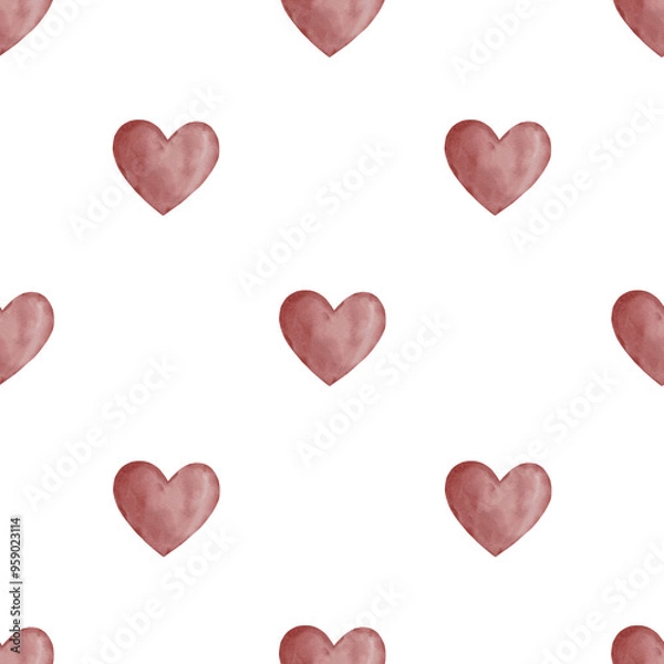 Obraz Seamless pattern with watercolor hearts. Seamless pattern on white background.