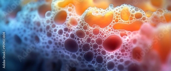 Fototapeta Abstract close-up shot of colorful foam bubbles with a soft focus.