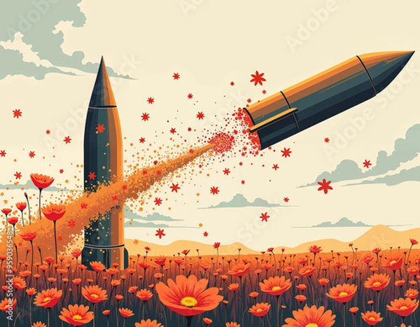 Obraz International Day for the Total Elimination of Nuclear Weapons Vector Illustration, September 26th Nuclear Bomb Explosion 