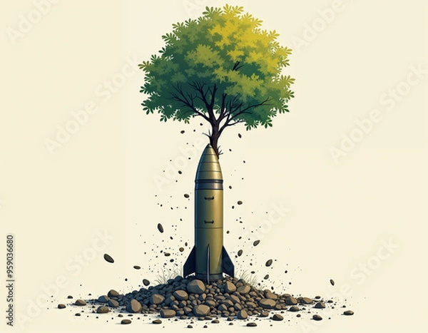 Obraz International Day for the Total Elimination of Nuclear Weapons Vector Illustration, September 26th Nuclear Bomb Explosion 