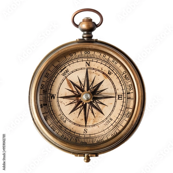 Obraz Antique Compass Isolated on Transparent Background