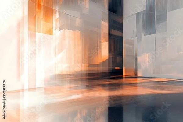 Fototapeta Abstract Room with Blurry, Overlapping Walls and Sunlit Floor