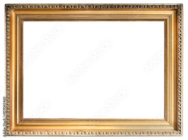Fototapeta Wide antique picture frame on a transparent background, in PNG format.
