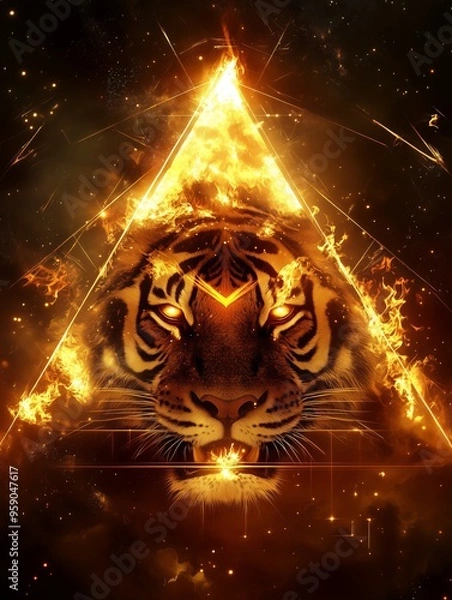 Obraz Geometry Tiger of Fire: A Pyramid of Flames and Burning Symbolism