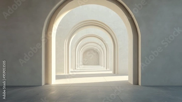 Fototapeta Empty arched passage interior in 3D rendering