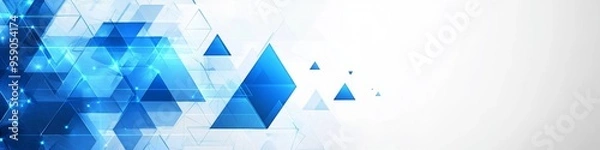 Obraz Blue Triangles Abstract Background, LinkedIn cover, copy space, AI Generated