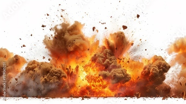 Obraz massive explosion, flames and shockwave everywhere, Pure white background 