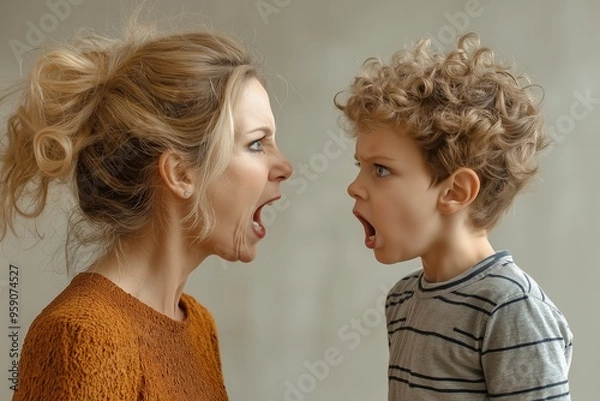 Fototapeta Mother and child in heated argument highlighting family conflicts and emotional tension in parenting dynamics
