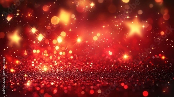 Fototapeta Sparkling Red Background with Glowing Lights