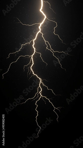 Fototapeta A bright lightning bolt illuminating a dark night sky, with branches of electricity extending in multiple directions