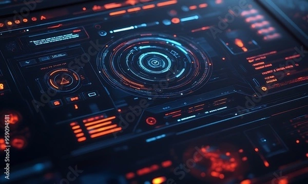 Fototapeta Futuristic Digital Interface with Red and Blue Glowing Elements