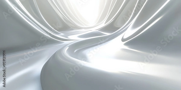 Obraz A sleek 3D light white background with smooth, curved surfaces and soft, diffused lighting. The design features a minimalistic, high-end appearance with a sense of depth.