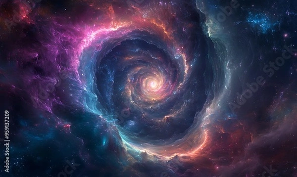 Fototapeta A Cosmic Vortex of Glowing Nebulae and Stars