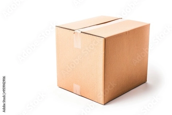 Fototapeta A simple cardboard box sitting on a plain white surface