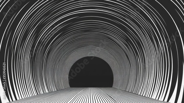 Fototapeta Line art illustration featuring a modern 3D geometric style background with arching circular lines perfect for use as a template