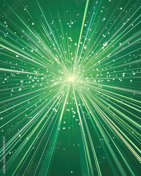 Fototapeta Abstract green background featuring a starburst explosion in a line art style