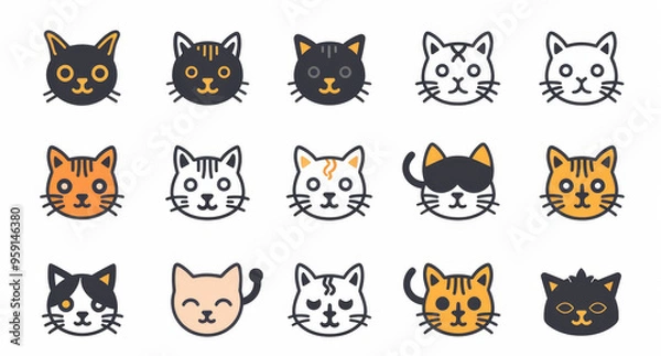 Obraz Cat flat icon, minimal kitten symbol, kitty sign isolated, pet pictogram, cat set on white