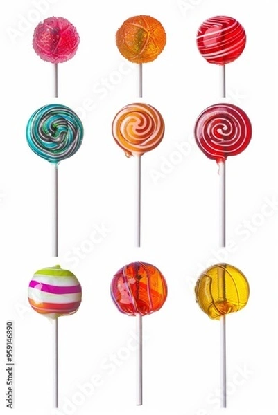Obraz Color lollipop, candy on stick, colorful lollypops, round fruit caramel, multicolored confectionery