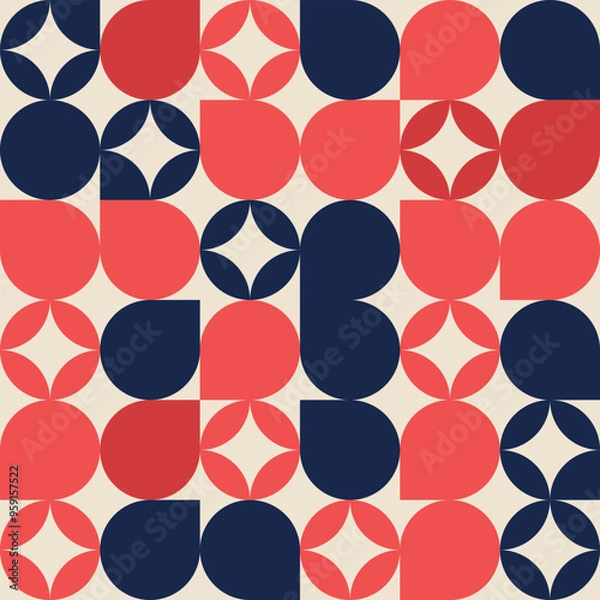 Obraz Abstract bauhaus geometric shapes pattern. Trendy bauhaus pattern backgrounds. Mosaic ornament tile.