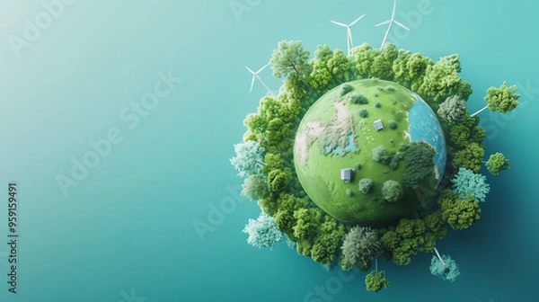 Obraz Eco-friendly planet with renewable energy resources