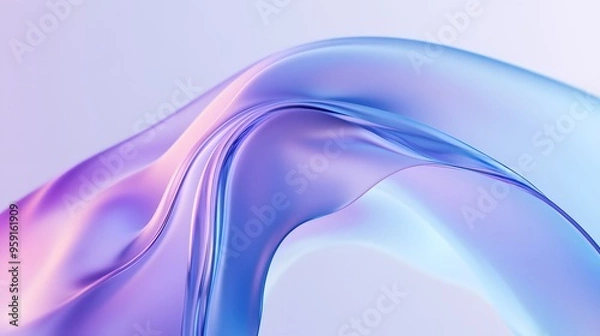 Fototapeta A close-up of the back part of an abstract, curved shape in light purple and blue colors, set against a clean background