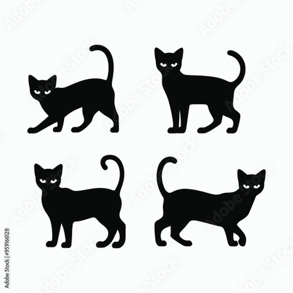 Obraz Bengal Cat Silhouette Vector Set Cute Animals Illustration Template