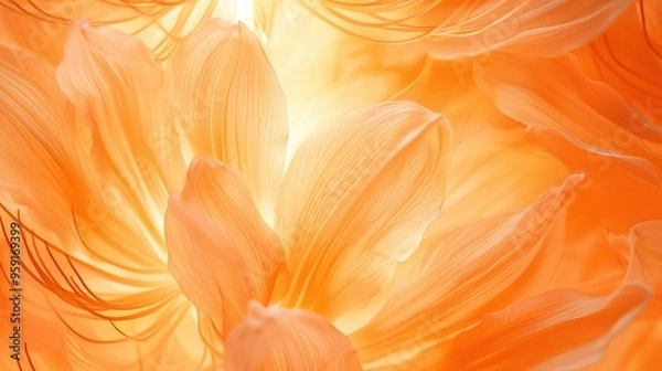 Fototapeta   A yellow flower with many petals is seen in close-up, with the center in the middle of the petals