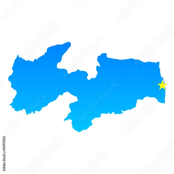 Fototapeta Map of Paraiba with its capital Joao Pessoa in Brazil with a professional blue style