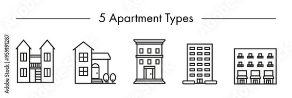 Obraz Apartment Type Icon Set | Line Icon Vectors