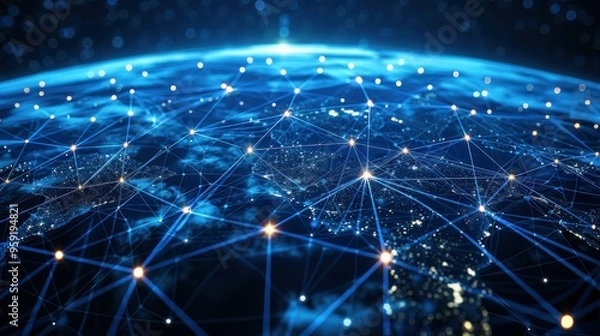 Fototapeta Global Network Connection, Digital Technology, Abstract Background