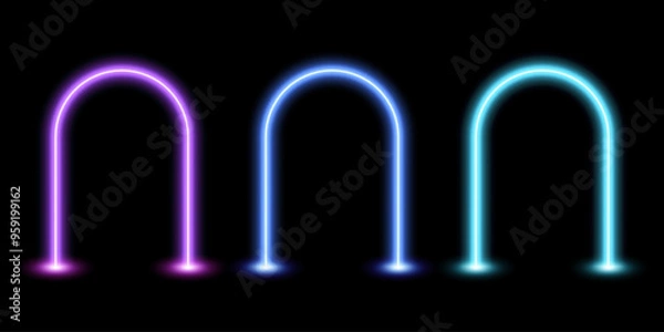 Fototapeta Neon arch set, glowing frames vector illustration.