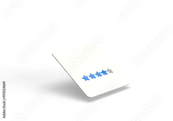 Fototapeta Feedback a white form for the website or application and blue stars. 3d rendering on the topic of comments, reviews, ratings, Internet, communication. Transparent background.