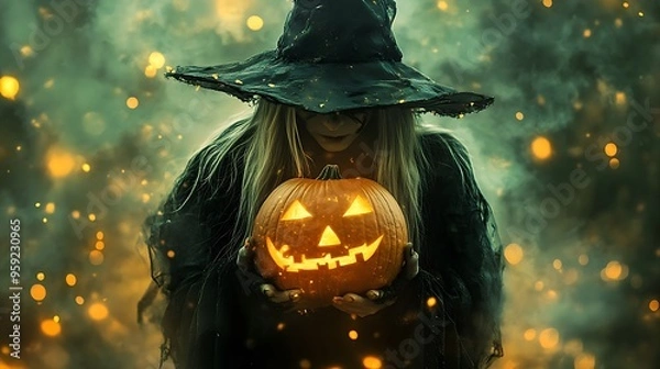 Obraz halloween pumpkin and witch