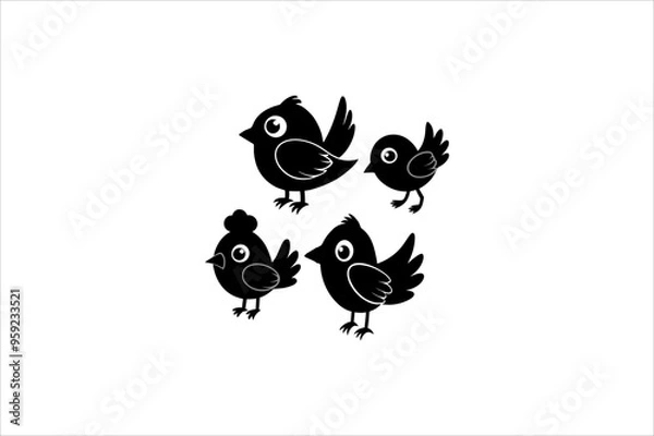Fototapeta "Bird Silhouettes Collection: Black Bird Silhouettes on White Background - High-Quality Vector Designs