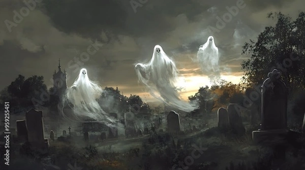 Obraz 3 swooning ghosts in a cemetery