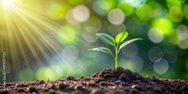 Fototapeta Seedling representing return on investment and saving money for profit , seedling, investment, profit, saving, money