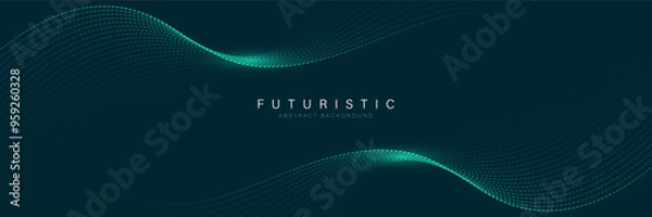 Obraz Futuristic abstract background with flowing particles wave. Shiny moving lines design element. Digital future technology concept. Suit for banner, website, business, corporate, cover, brochure