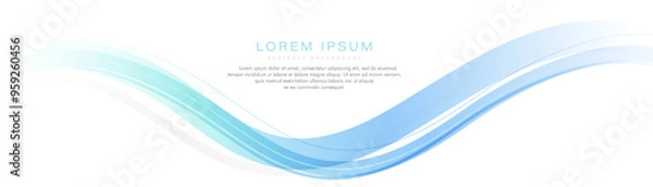 Fototapeta White abstract horizontal banner background with wave graphic. Modern green turquoise and blue gradient wave curve shape design. Suit for brochure, presentation, corporate, website, flyer