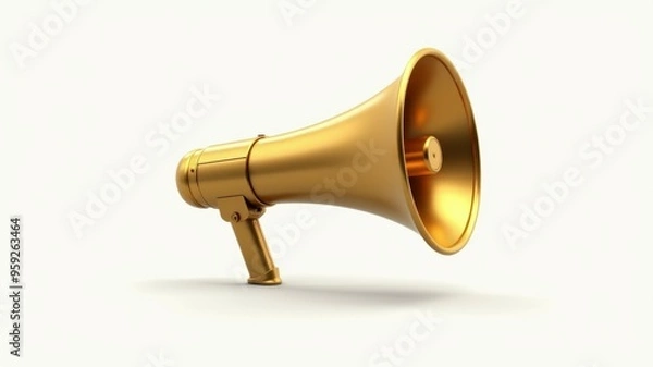 Fototapeta A large golden microphone with a gold colored speaker