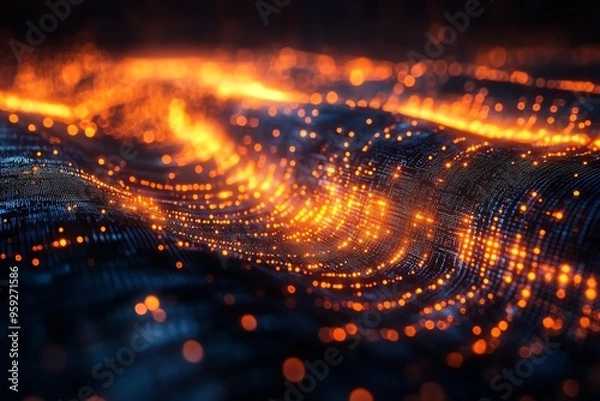 Fototapeta Abstract digital network with glowing lights.