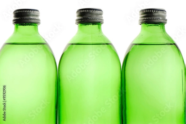 Fototapeta three bottles  green color with mineral water