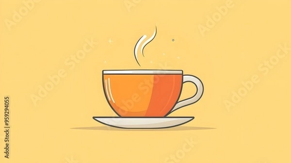 Fototapeta Flat design of a cup of tea with steam rising using clean lines